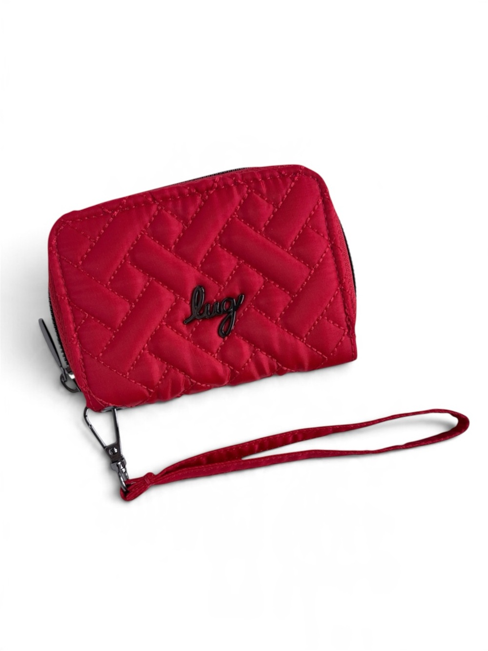 Lug Chipper Mini Wallet Card Holder Wristlet Red RFID Zip Around EUC